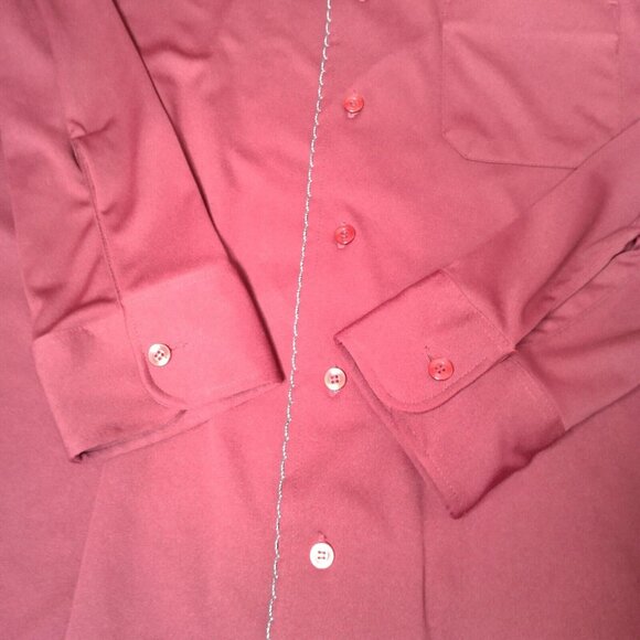 Vintage 1970s Career Club Shirt Men Large Point Collar Maroon Polyster Disco - Picture 5 of 11